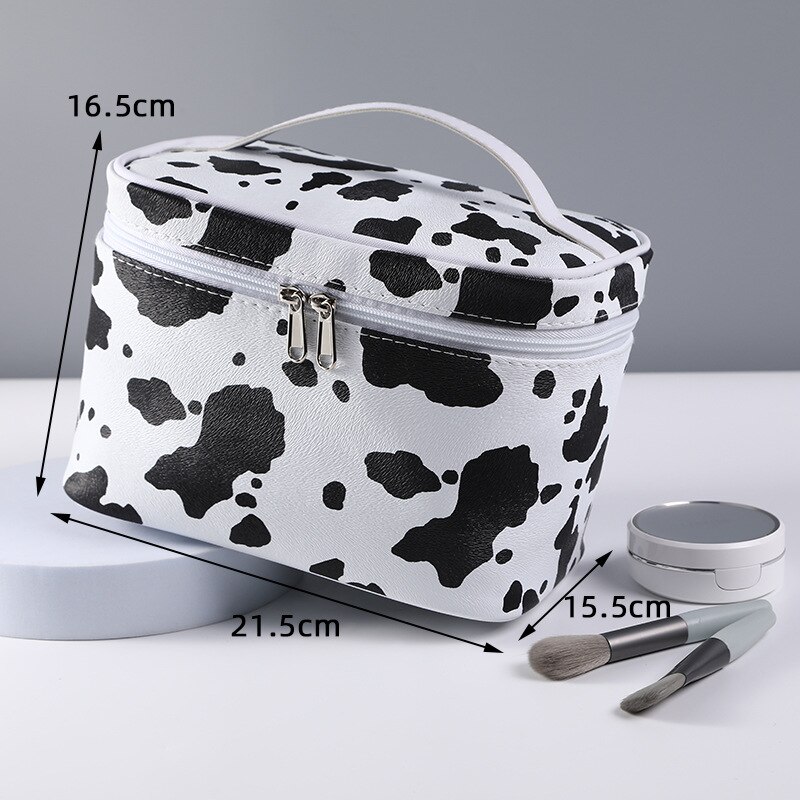 Borsa cosmetica portatile da donna in mucca PU articoli da toeletta impermeabili multifunzione organizzare borse da viaggio per trucco femminile: L