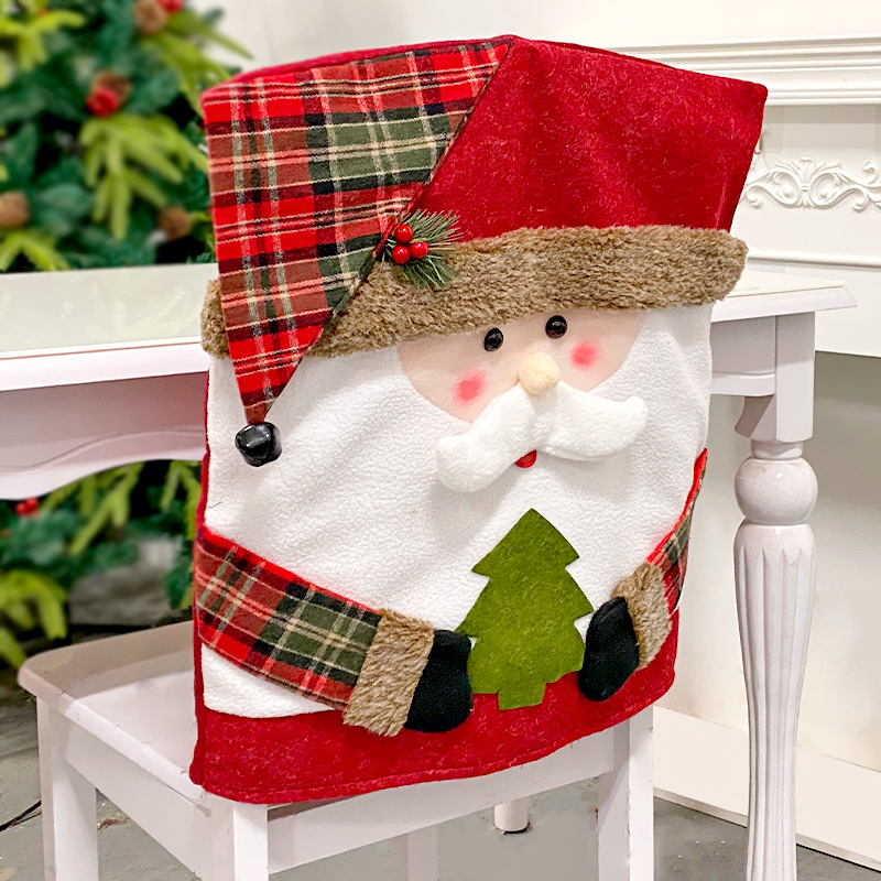 Doll Chair Back Covers Set, Dining Table Chair Slipcovers, Plush Stuffed, Santa Claus, Snowman, Reindeer, Chair Covers