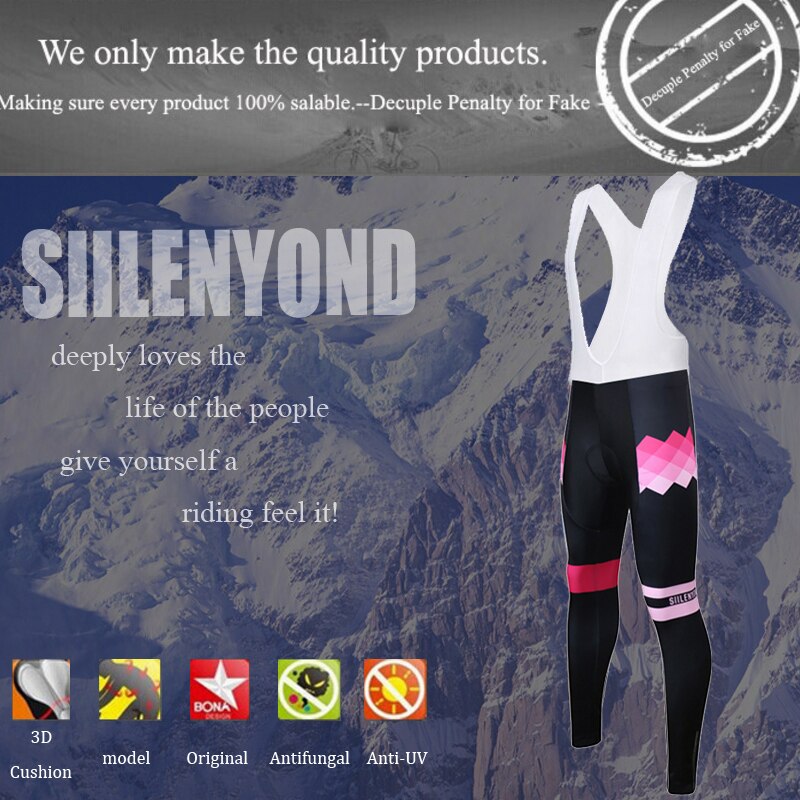 Siilenyond dames winter thermische fietsbroek met bretels schokbestendig mtb fietsbroek met coolmax 3d gelvulling