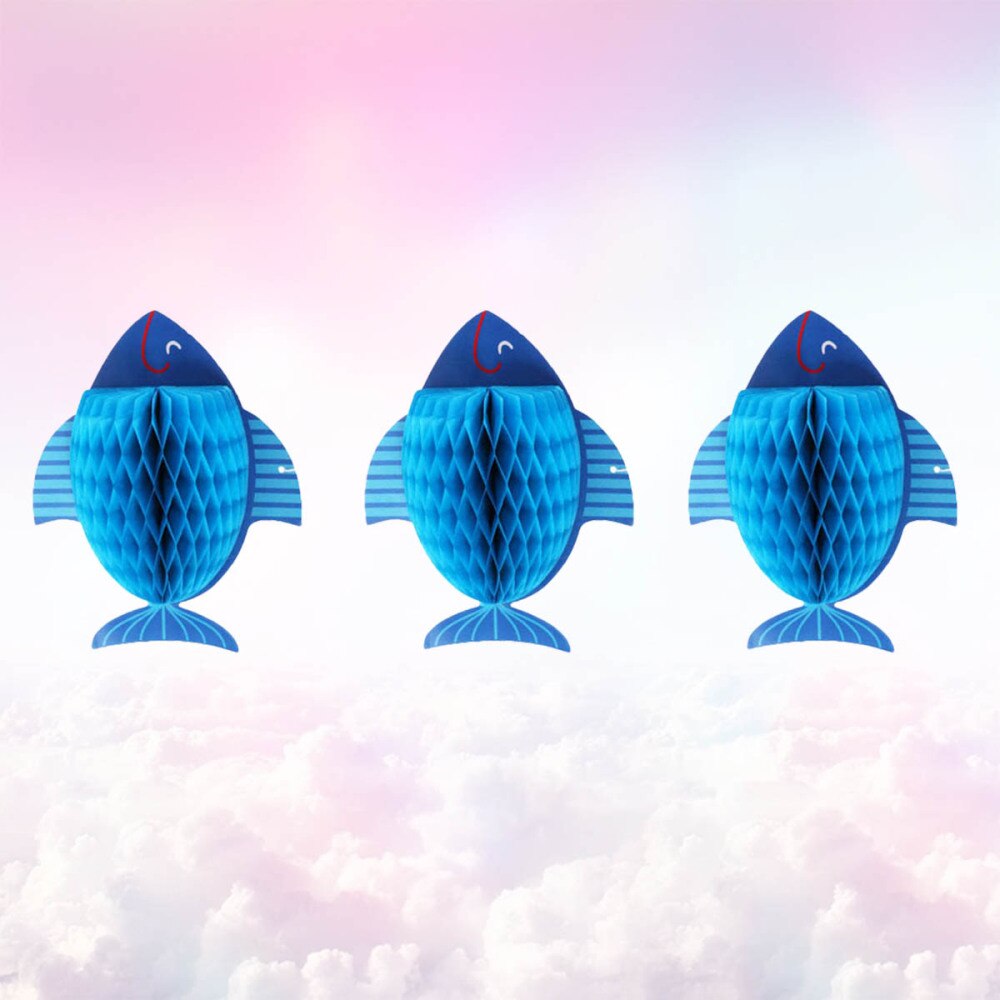 3 sztuk kreatywny 3D w kształcie ryby papieru kulki o strukturze plastra miodu wykwintne papier dekoracyjny kule kwiatowe impreza kieszonkowe dzieci (niebieski)