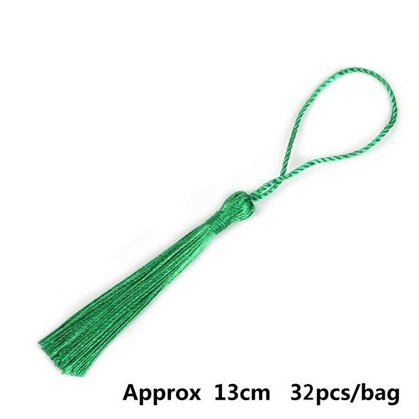32 st/pack 13cm silkes tofsar fransmix 21 färger plocka tofsar hängande gardiner för att sy plagg heminredning: Grön