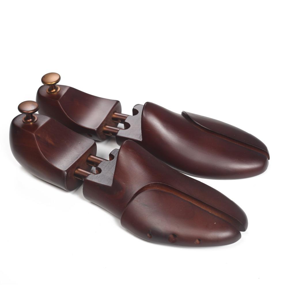 Menns seder tre sko trær metall knott justerbar sko pleie retro brun maling