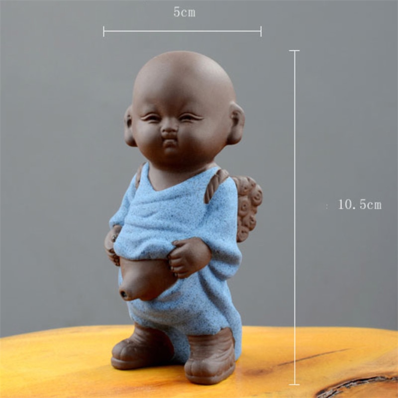 Lila lera te husdjur prydnad buddha figurer liten munk yixing pojke spray kissa tebord heminredning hantverk
