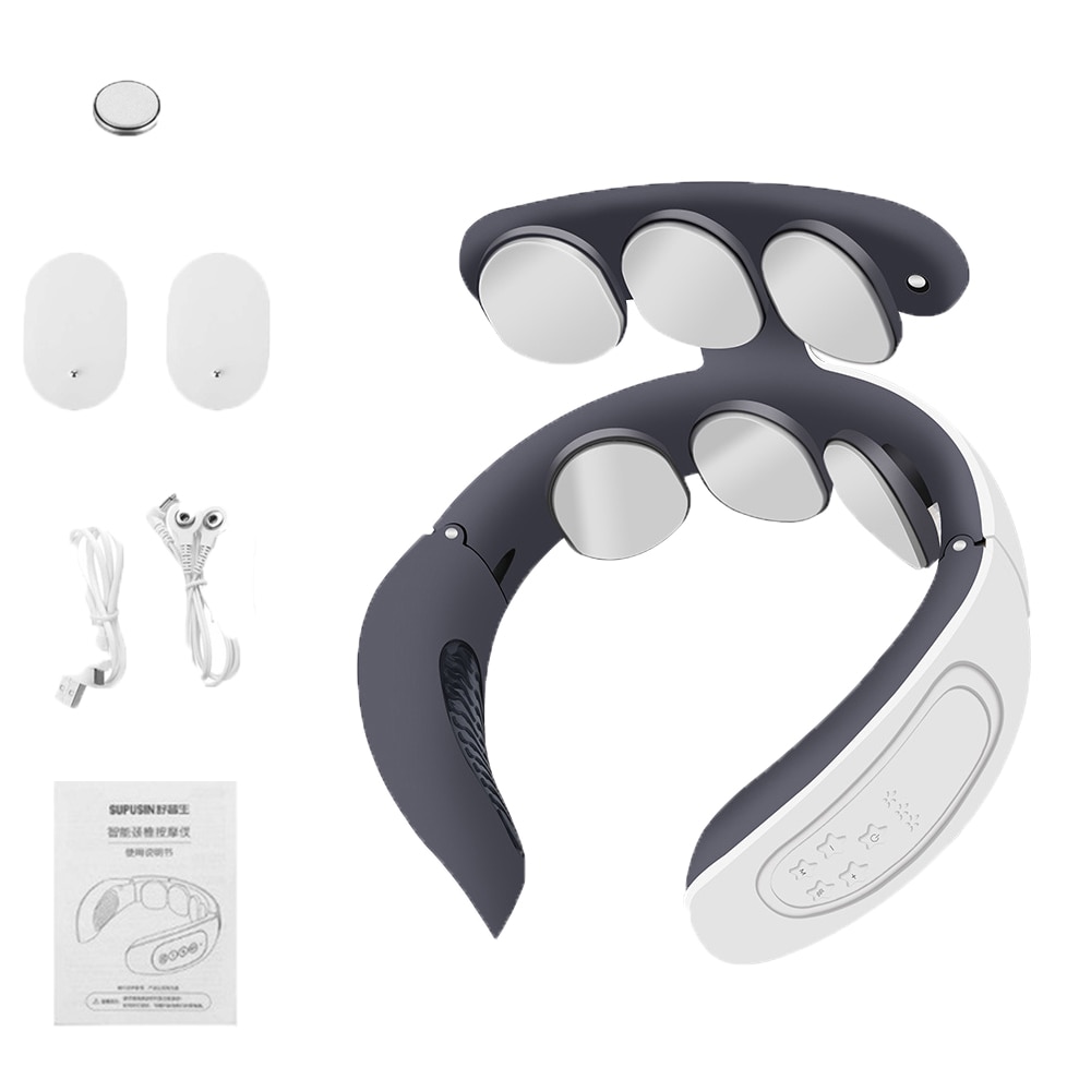 6 Head Neck Massager Smart Massager With Heating Electric Cervical Vertebra Pain Relief Tool Neck Back Relaxtion Health Care: D3 6head White