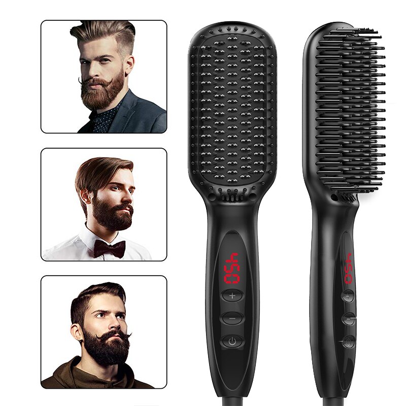 Eléctrico barba plancha alisador de pelo cepillo multifuncional hombres calefacción rápida barba enderezar peine para pelo con estilo