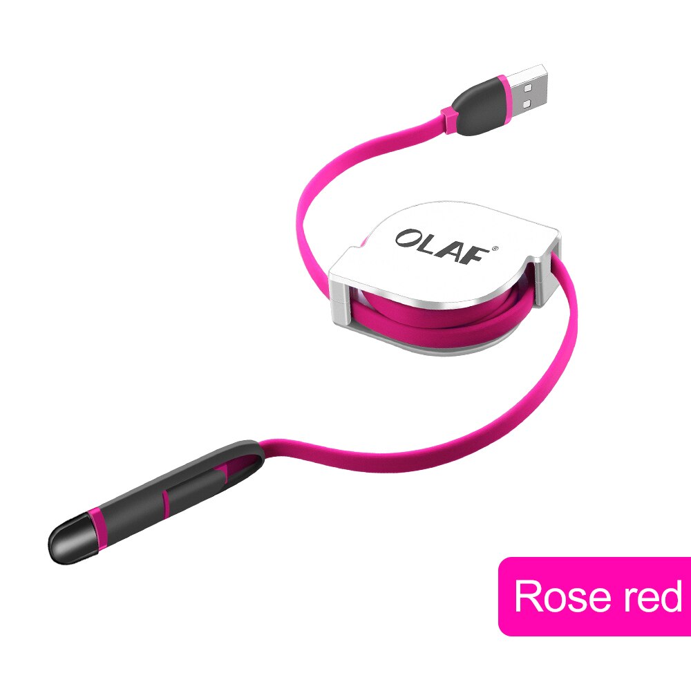 2 In 1 Micro Usb Intrekbare Kabel Voor Iphone X Xs Draagbare Opladen Kabel Voor Samsung Xiaomi Mobiele Telefoon Oplader kabel: Rose Red Cable
