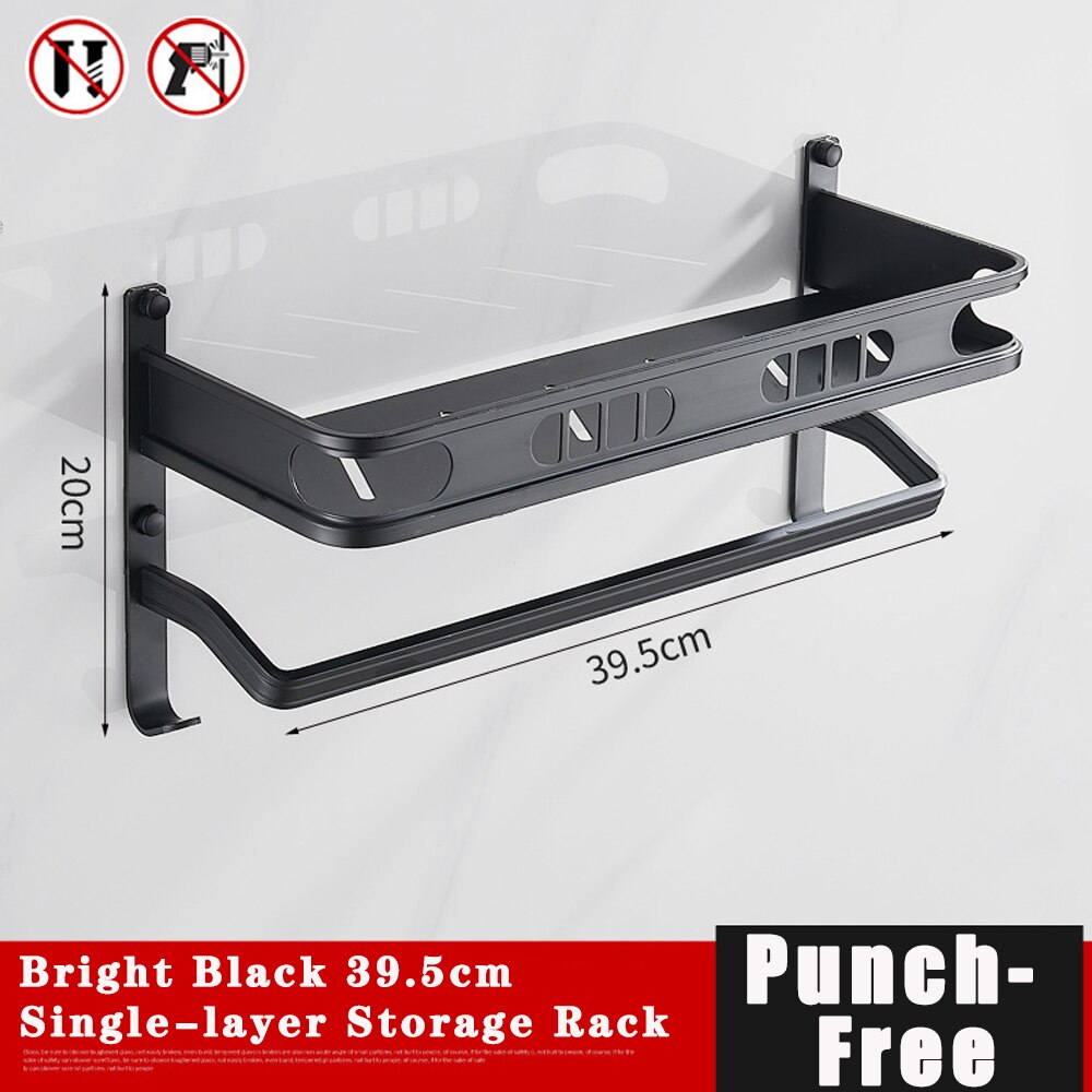 Punch-Free For Bathroom Accessories Space Aluminum Black Multifunctional Single And Double Layer Storage Rack Shower Shelves: black 1 Floor 40cm