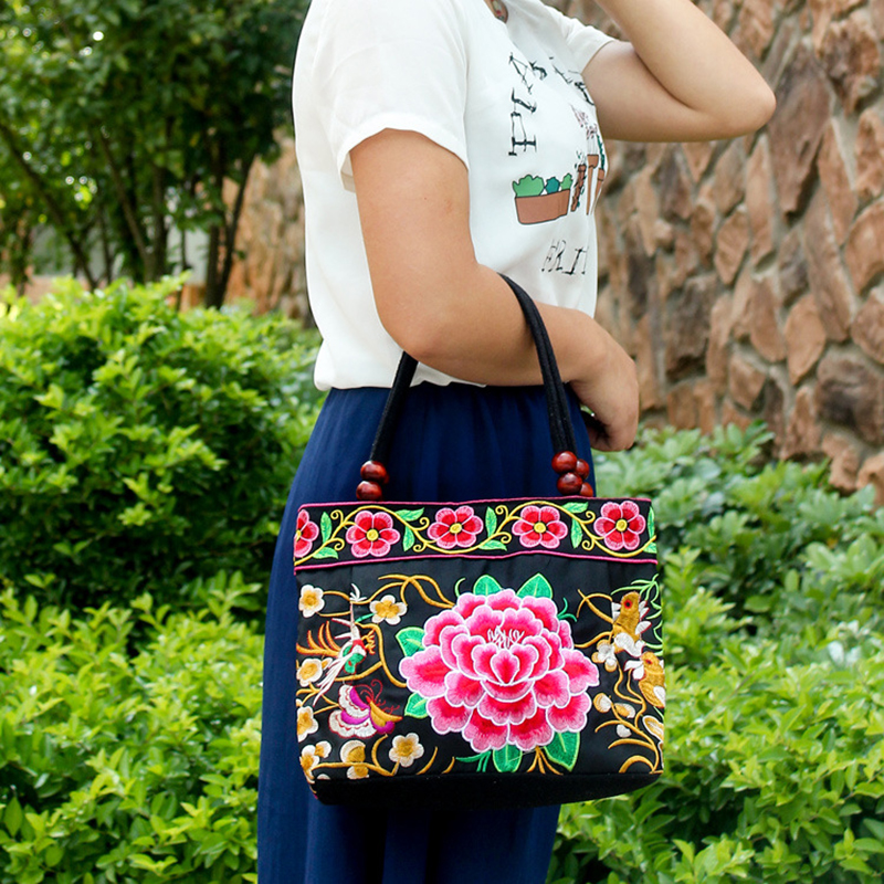 Original Ethnic Style Canvas Embroidered Women's Bag Handheld Small Bag Embroidery Handbags for Women