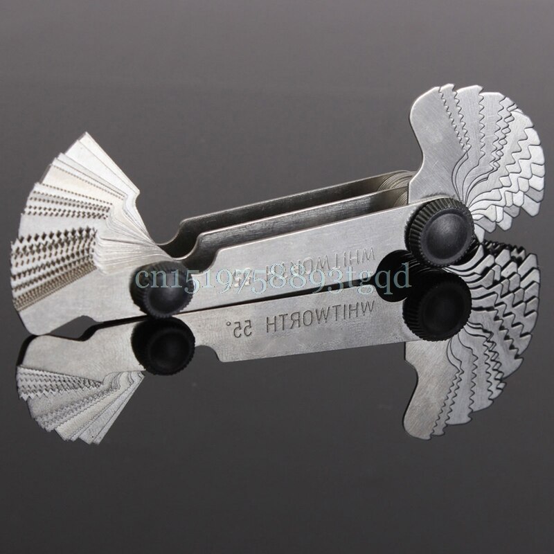 52Pcs Steel Thread Measuring Gage Metric Whitworth Screw Pitch Gauge 60 Degree