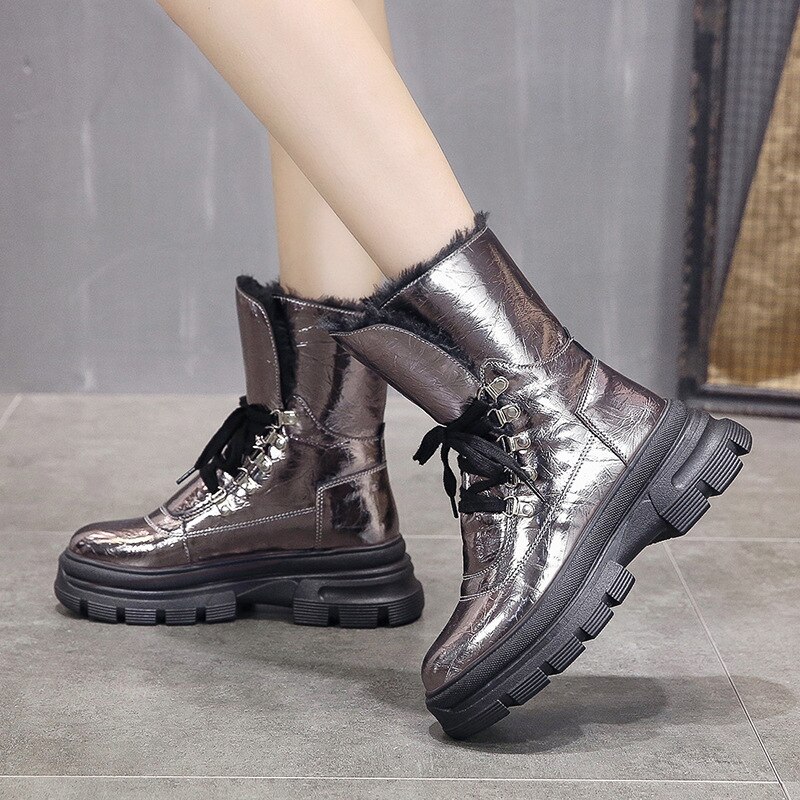 Shiny Winter Boots Women Snow Boots Female White Ladies Shoes Plush Waterproof Shoes Woman Keep Warm Shoes I5-51