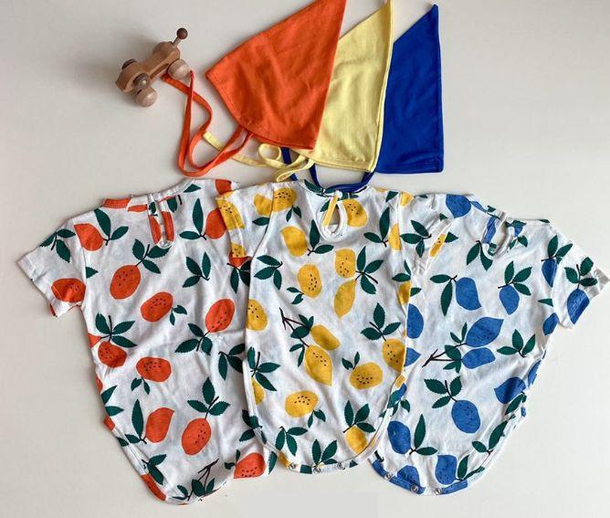Zomer Baby Kids Korte Mouwen Fruit Gedrukt Bodysuit Jongens En Meisjes Bodysuit Met Hoed Kids Overalls Outfits