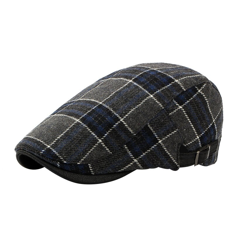 Boina de cuadros estilo inglés clásico para hombre y mujer, gorros deportivos informales Unisex, boina de lana a cuadros, gorra plana: Naly