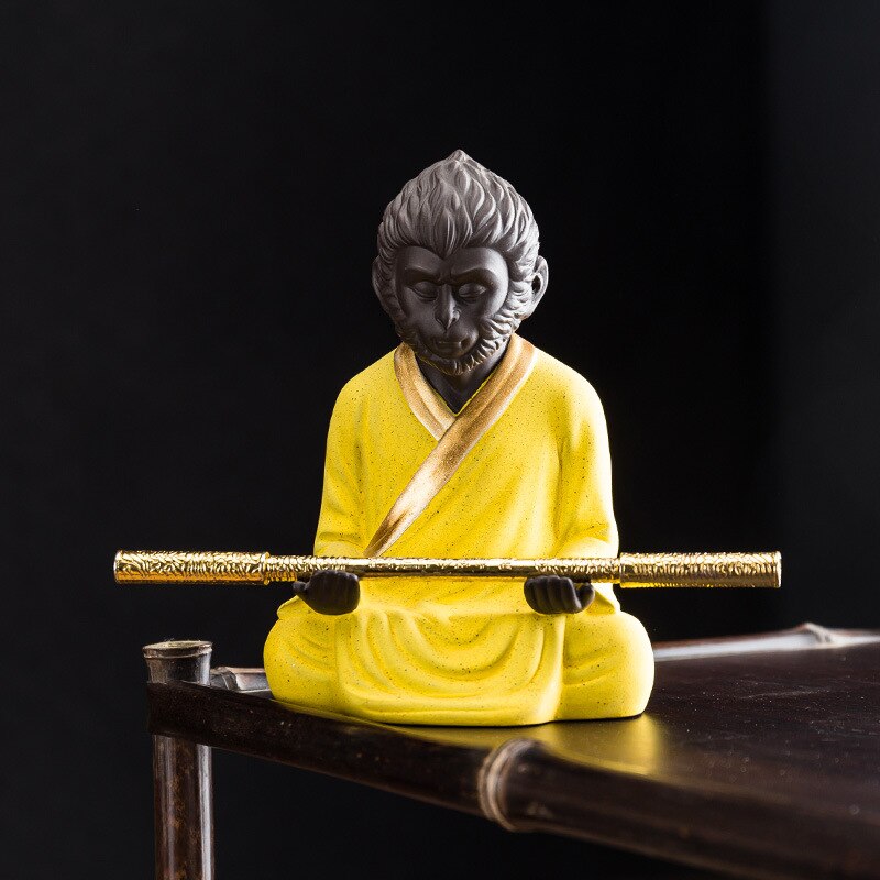 Monkey King Quest for The Sutra-Decoración de mesa de té púrpura, accesorios de estante de té, decoración de Cudgel dorado, té de arcilla para mascotas, ChineseTea