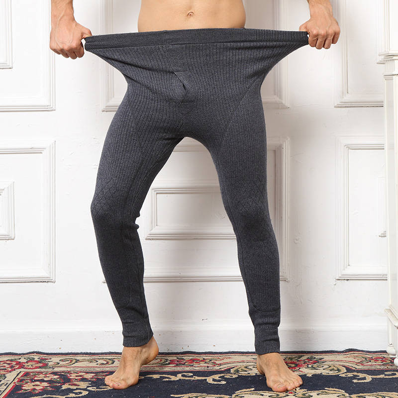 Leggings Double plus épais en cachemire et laine pour homme, pantalon tricoté , Long, pour l'hiver, 3 couleurs,: mid grey / L