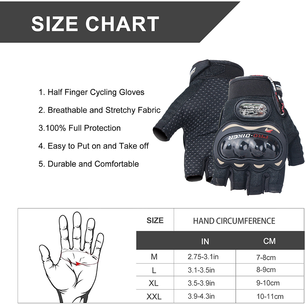 PRO-BIKER guantes de motocicleta para montar medio dedo Touring Chopper Scooter calle engranajes protectores guantes de tela de malla
