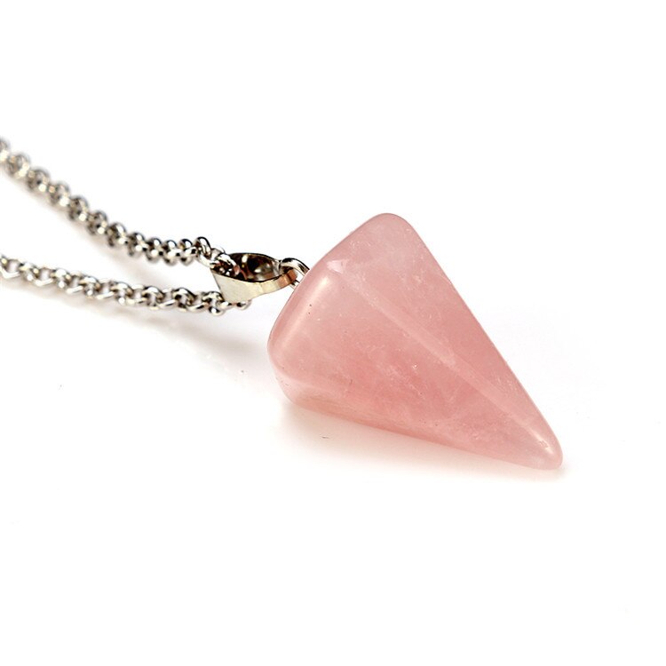 Colonna Collane In Pietra Naturale Pendenti Con Gemme E Perle Rosa Ciondolo In Pietra Sezione Conica Pendolo Esagonale Collana di Cristallo Del Pendente per Le Donne: Pink