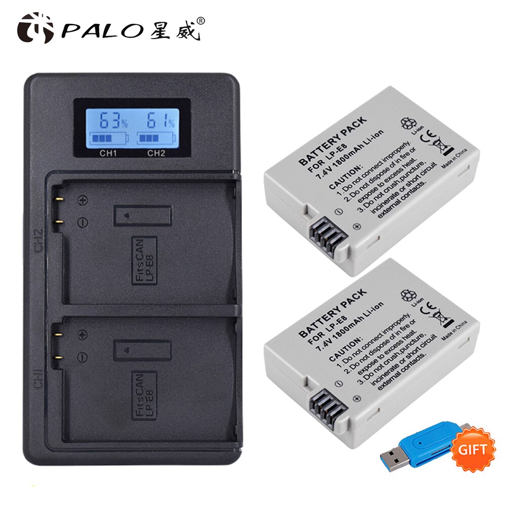 LP-E8 LP E8 LPE8 Batterie pour Appareil Photo Canon EOS 550D 600D 650D + Chargeur LCD pour 700D Baiser X4 X5 X6i X7i Rebelles T2i T3i T4i T5i Batte: 2battery and charger