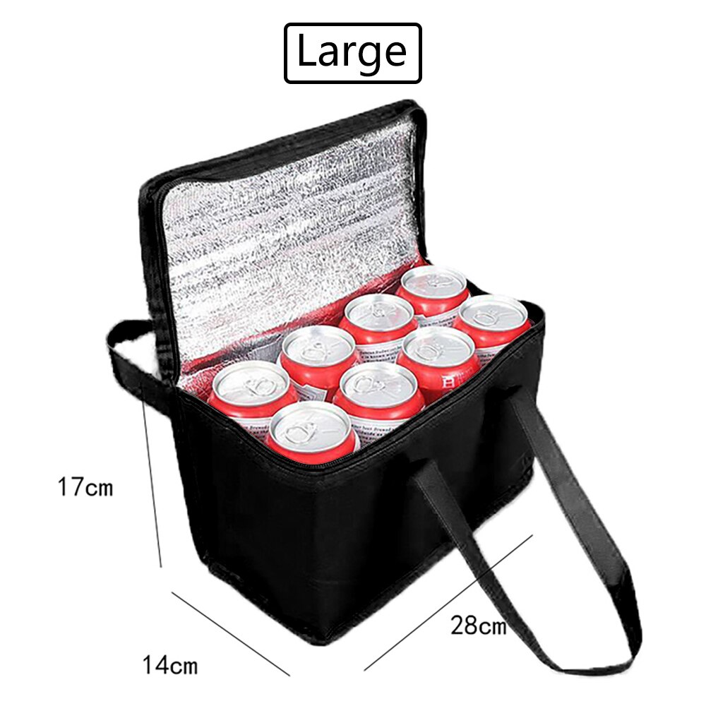 Bärbara värmeisolerade kylväskor stor utomhus camping lunch bento box resor bbq måltid dryck zip pack picknick tillbehör: Svart stor