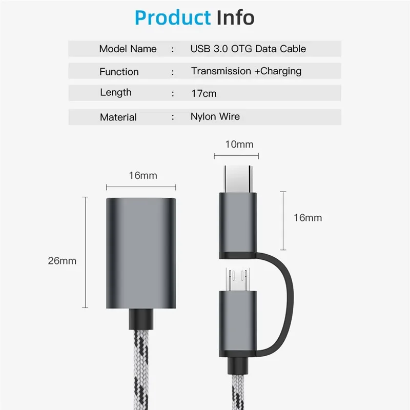 2-in-1 USB 3.0 OTG-Adapterkabel Typ C Mikro USB auf USB 3.0-Schnittstelle Ladekabel Linie für praktisch-Konverter für Mobiltelefon
