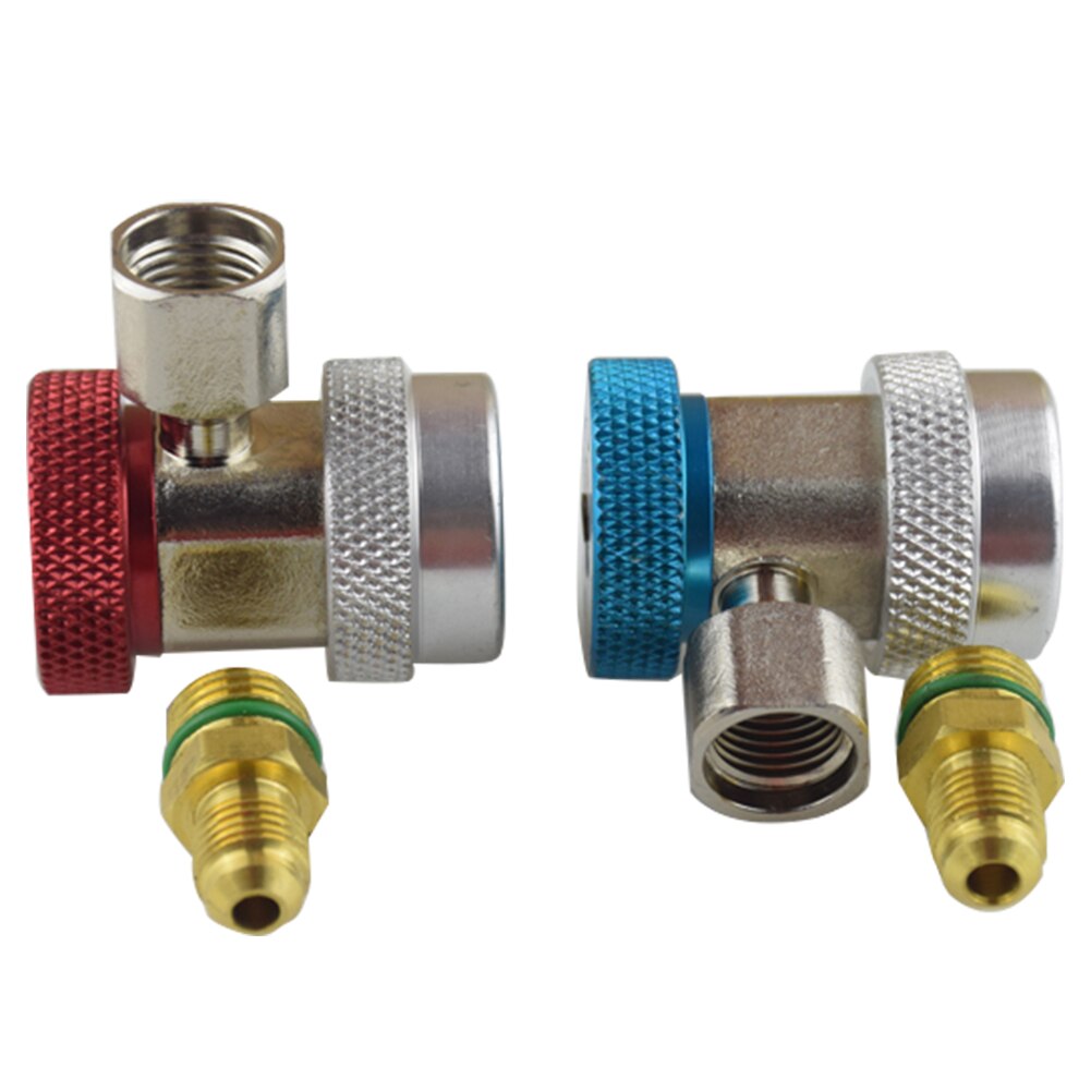 Adjustable R134A Quick Coupler Connector Adapter Fitting High Low 1/4" SAE HVAC Freon Manifold Gauge Hose Connector Kit