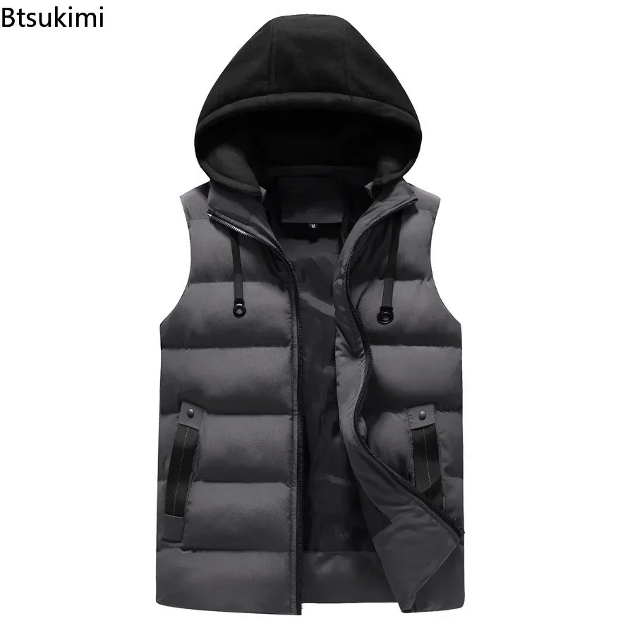 heren casual warm vest met capuchon effen dikker vest herfst winter waterdichte warme mouwloze jassen outdoor vest voor mannen