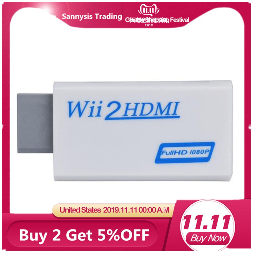 Full HD HDMI 1080P Converter Adapter Met 3.5mm Audio-uitgang Voor Wii 2 Wit