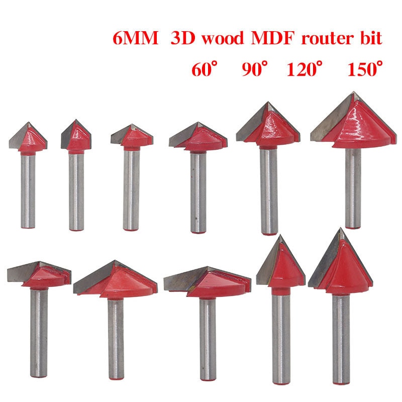 1pc 60/90/120/150 Degree Wood Router Bits with 6mm shank Wood Trimmer 3D MDF Router Bit Milling Cutter Carving Wood Knife
