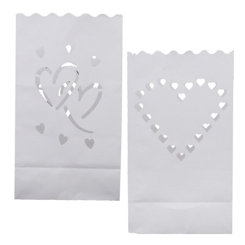 10PCS Wedding Heart Tea Light Holder Luminaria Paper Lantern Candle Bag Home Romantic Wedding Party Decoration Supplies