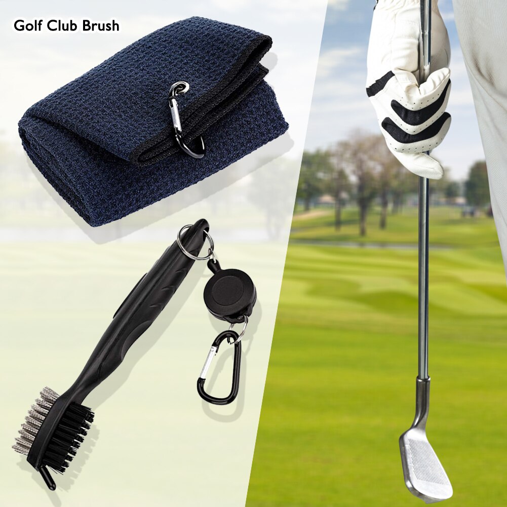 Golf Club Brush Towel Cleaner Kit 2 Sided Putter Wedge Ball Groove Cleaning Tool for Outdoor Exercise Sport Ornaments