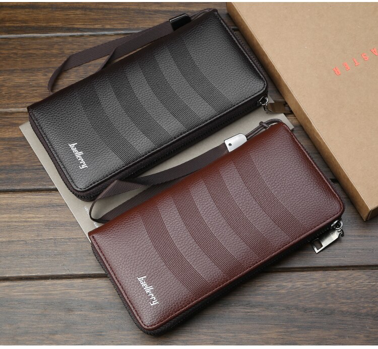 Heren lange portemonnee met meerdere clips van pu-leer met rits, telefoontasje van vintage casual, grote capaciteit portemonnee