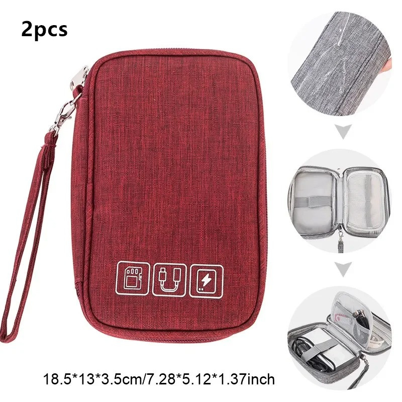 kabelopbergtas Elektronische organizer Digitale oplader Draden USB Power Pouch Draagbare reisaccessoires Benodigdheden: Bruin