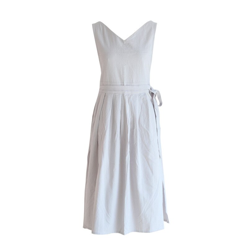 Split Legs Long Cotton Apron Florist Artist Painter Craft Work Wear Waitress Cafe Barista Pastry Chef Catering Event Uniform B77: Light Grey