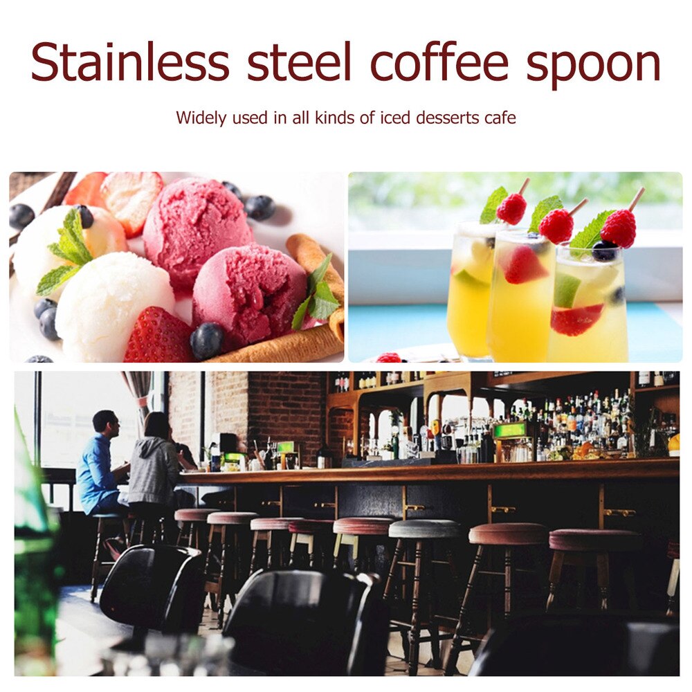 2 stk rustfrit stål kaffesked teske med langt håndtag dessert ske mini kaffesked til hjemmecafé butik (sølv)