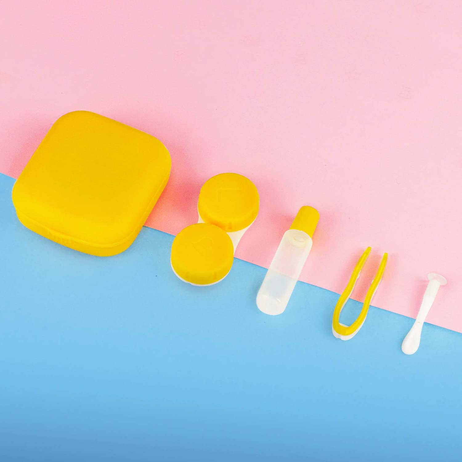 Juego de estuche para gafas de contacto colorido con espejo, pequeño Kit de almacenamiento de inmersión portátil, Mini caja para lentillas, almacenamiento en remojo