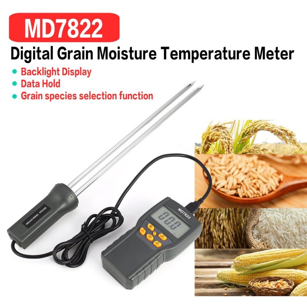 MD7822 Digital Grain Moisture Meter Analyzer Temperature Thermometer Humidity Hygrometer water Damp Detector Tester