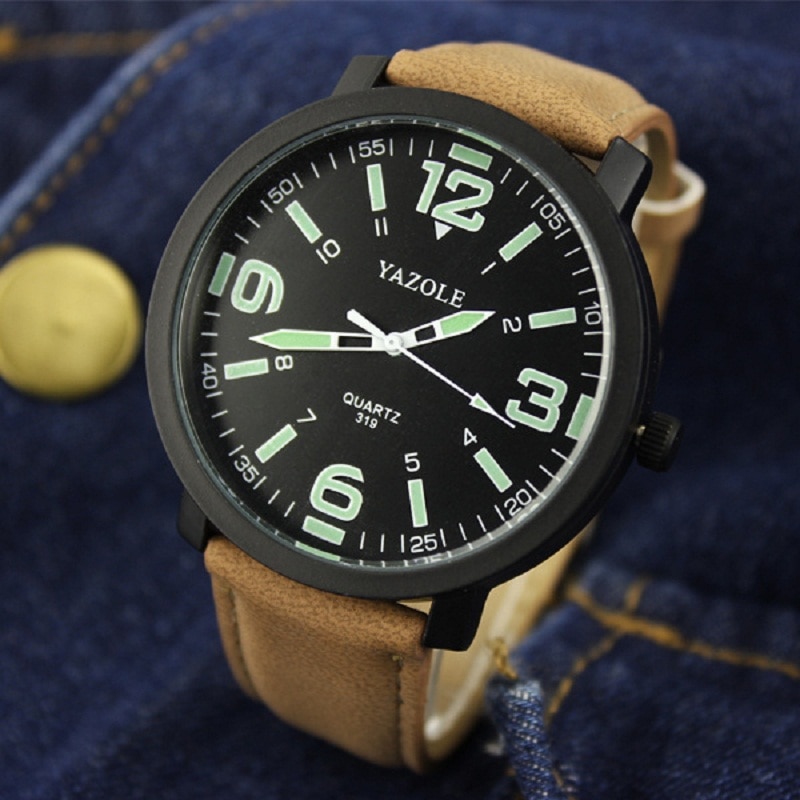 Yazole top mærke læderrem kvarts ur mænd lysende elektronisk sportsur store ur herreure reloj hombre 319