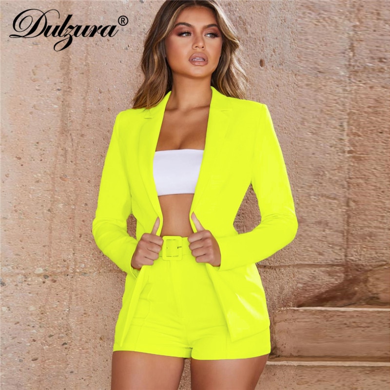 Dulzura autumn winter women blazer/shorts set two piece set office suit plus size outfits jacket casual wide leg co ord set