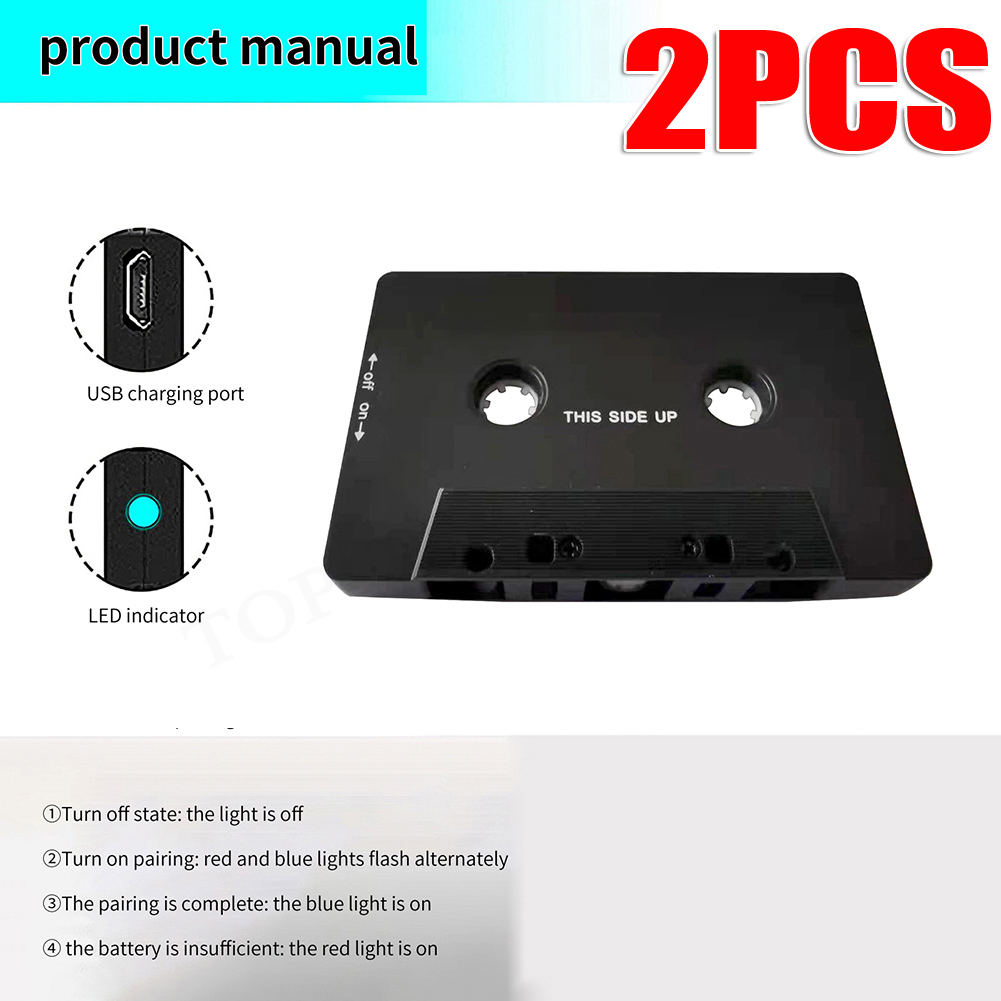 Conversor sem fio Bluetooth para fita do carro, adaptador de áudio estéreo HiFi com microfone, AAC, MP3, SBC, 3.5mm AUX, Bluetooth 5.0: Azul