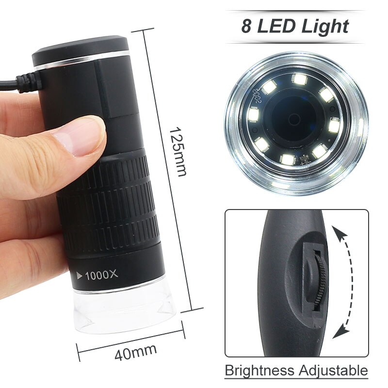 LED USB Digital Microscope 1000X WIFI Mobile Phone Microscope Support IOS Android PC Video Microscope for Skin Detection