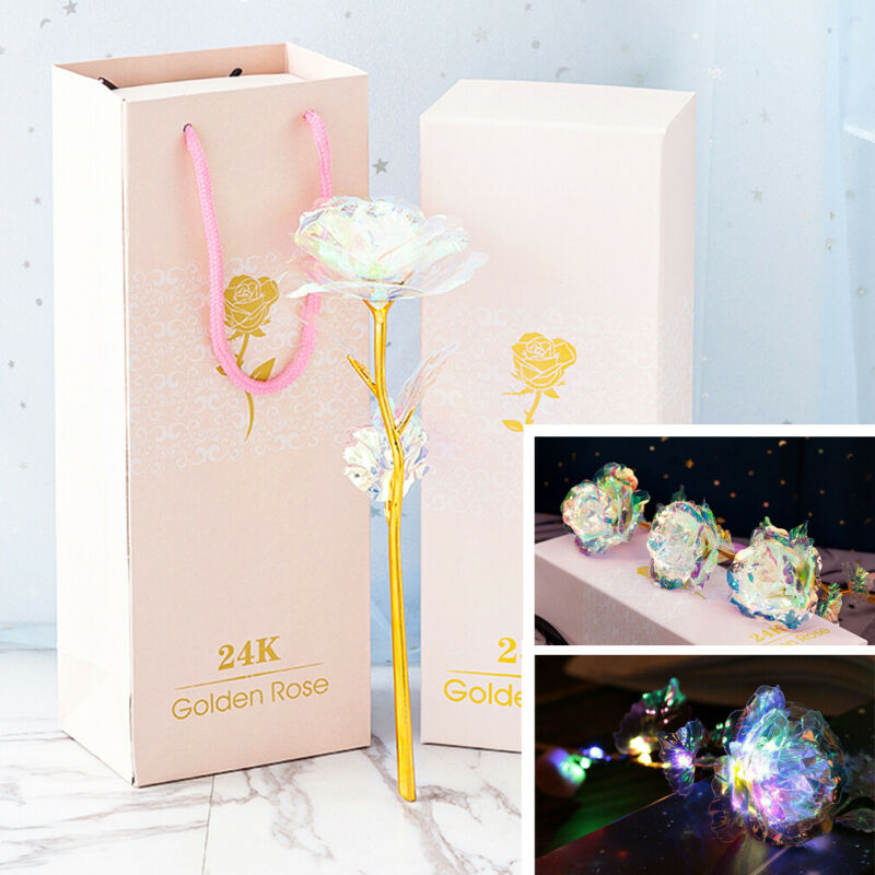 Valentijnsdag 24K Gold Foil Rose Bloem Led Lichtgevende Galaxy Kunstmatige Rose Eeuwige Bloem Moeder dag Rose