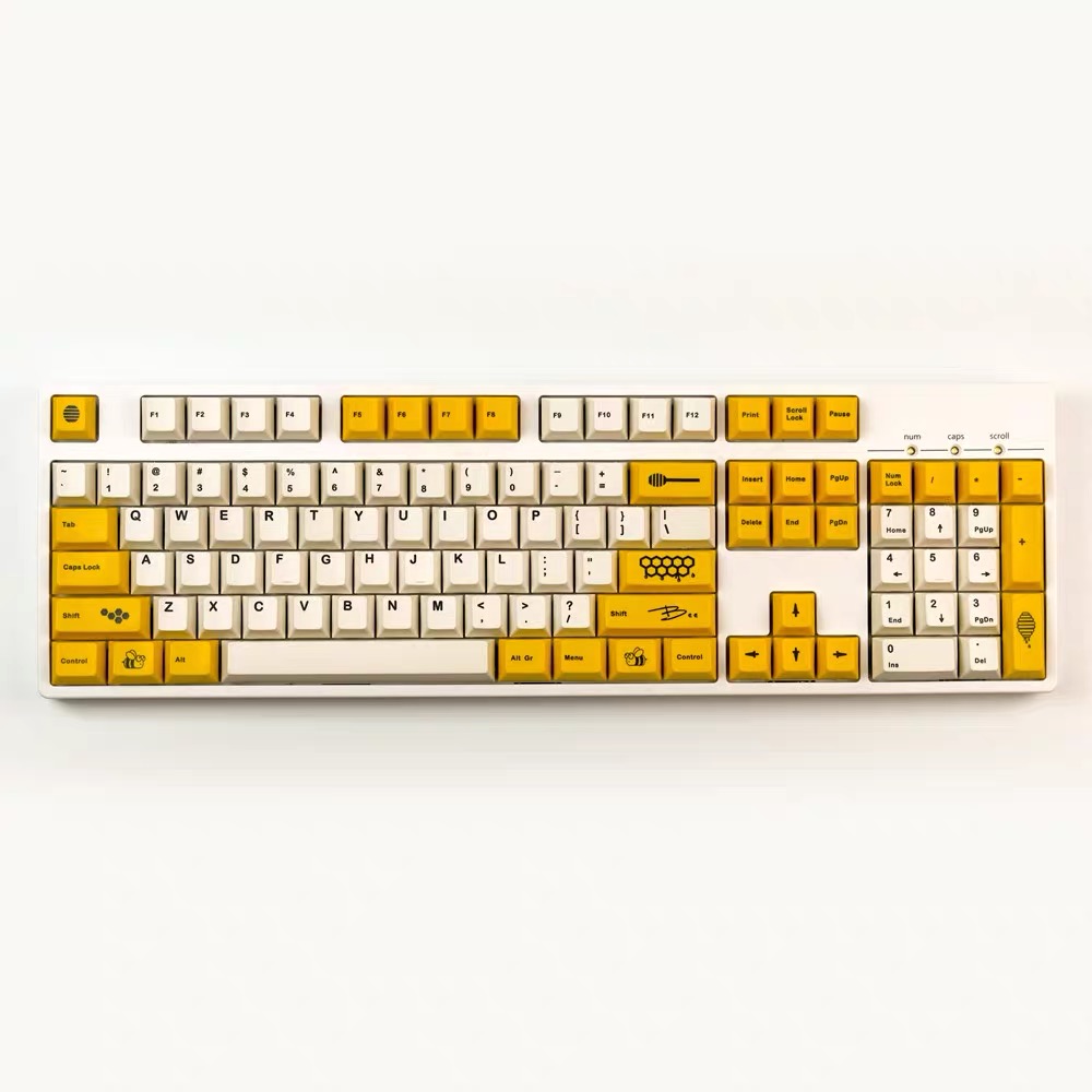 128 Toetsen Bee Thema Pbt Cherry Profiel Keycaps Dye Subbed Voor Cherry Gmmk Pro Mechanische Toetsenbord Iso Toetsen Keyboard RK61 GK61