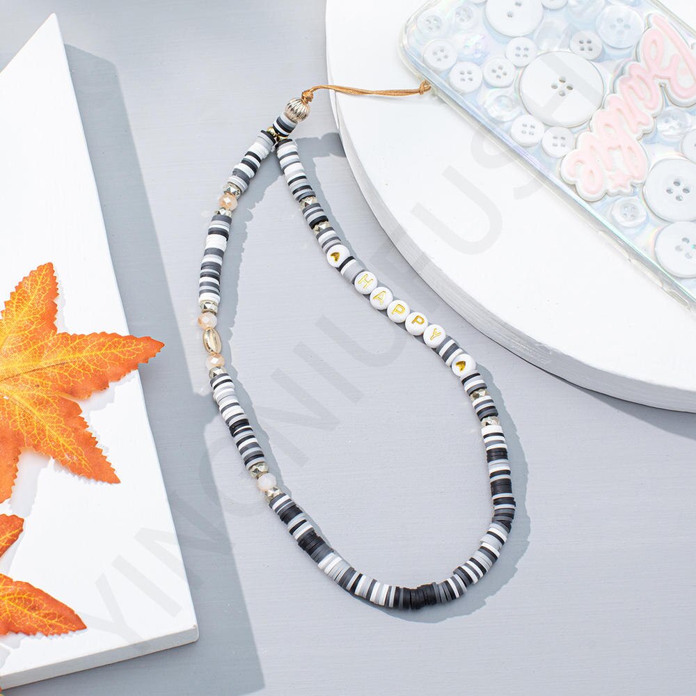 Trendy Pearl Clay Beads Mobile Phone Chains Anti-lost Handmade Lanyard Acrylic Charm Hanging Cord for Women Girls: 6