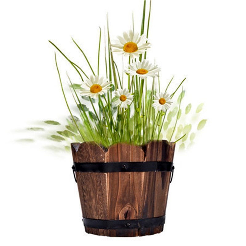 Rétro baril en bois fleur Pot ondulé bord Pot de fleurs jardinière jardin plantes succulentes plantation conteneur fleur barils décoration