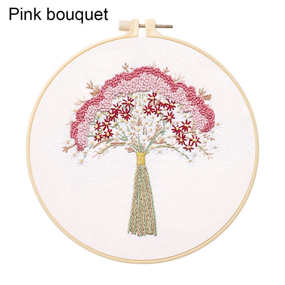 A Full Range Of Printed Embroidery Starter Kits With Patterns Instructions Adult Beginners Multicolor Manual Sewing Craft Kits: Pink