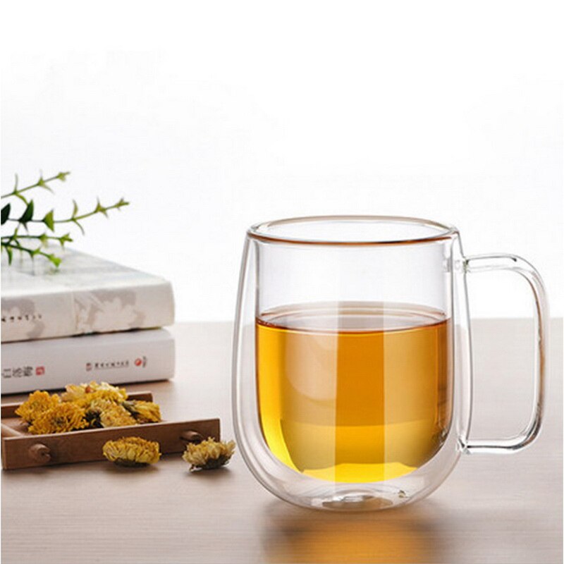 200ml Double Coffee Mugs With The Handle Mugs Drinking Insulation Double Wall Glass Tea Cup Drinkware Milk
