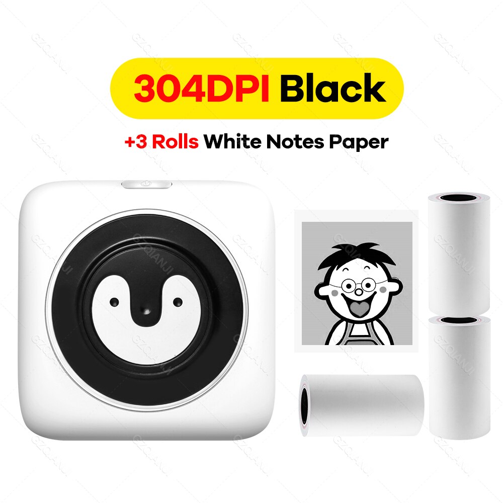 304DPI Photo Printer Bluetooth Wireless Connected Via Phone Free App For Android and iOS Mini Pocket Thermal Printer 300DPI: 304BK add 3 White