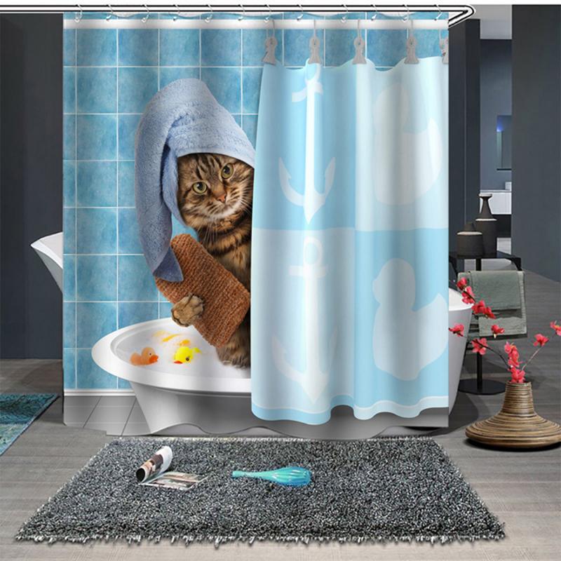 Mooie Kat Afdrukken Douchegordijn Polyester Waterdicht Doek Douchegordijnen Badkamer Gordijn Baden Gordijn Badkamer Gordijn