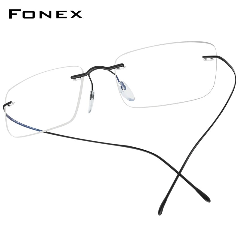 FONEX B Titan Brillen Rahmen Männer Frauen Randlose Rezept Platz Gläser Myopie Optische Koreanische Brillen F85634: Schwarz