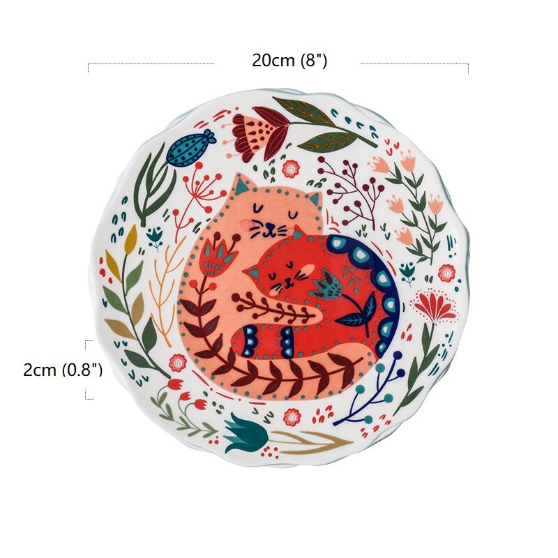 8 Inches Japanese Style Hand-painted Cartoon Cat Dinner Plate Sets: F