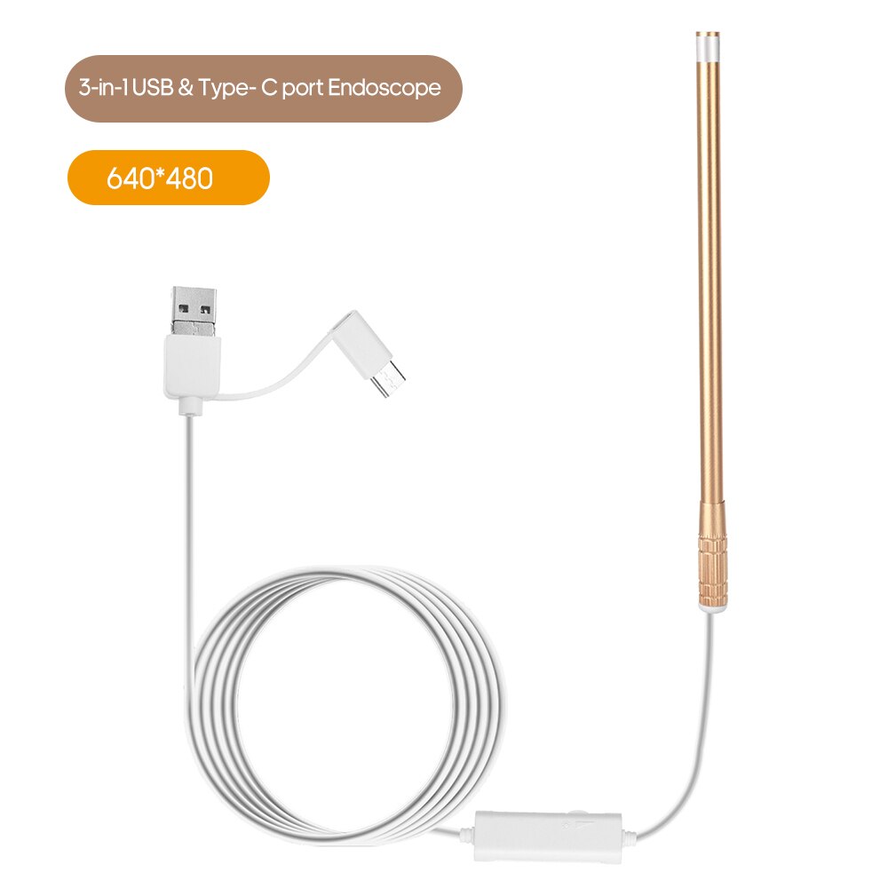 Caméra d'endoscope auriculaire, led réglables, lentille 5.5MM, résolution 640*480, IP67, résistance à l'eau, Otoscope d'inspection: Gold / 1280